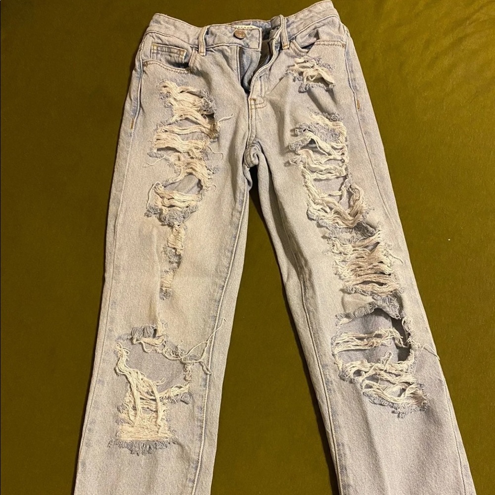 Light Washed Distressed Mom Jeans